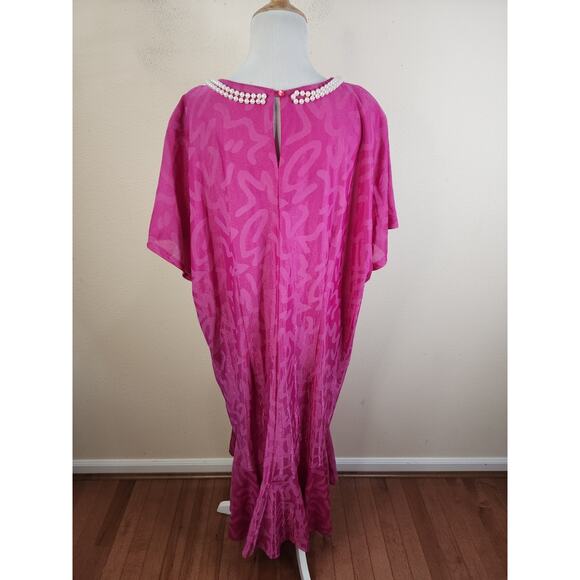 Risa Ann Vintage Midi Shift Dress Shift Size 24.5 Attached Necklace Magenta - Picture 6 of 10